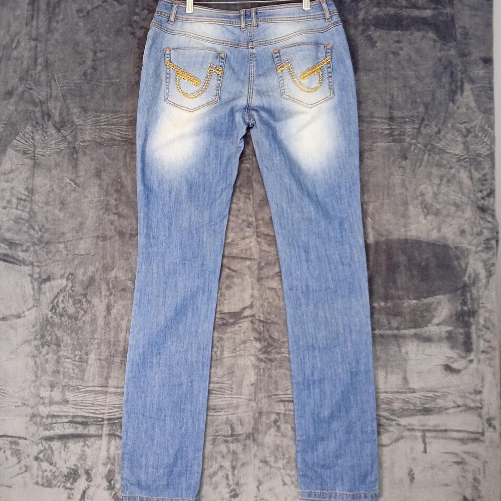 VTG Blu Byblos Jeans Mens 34 Light Wash Denim Stretch Straight Leg Made in Italy